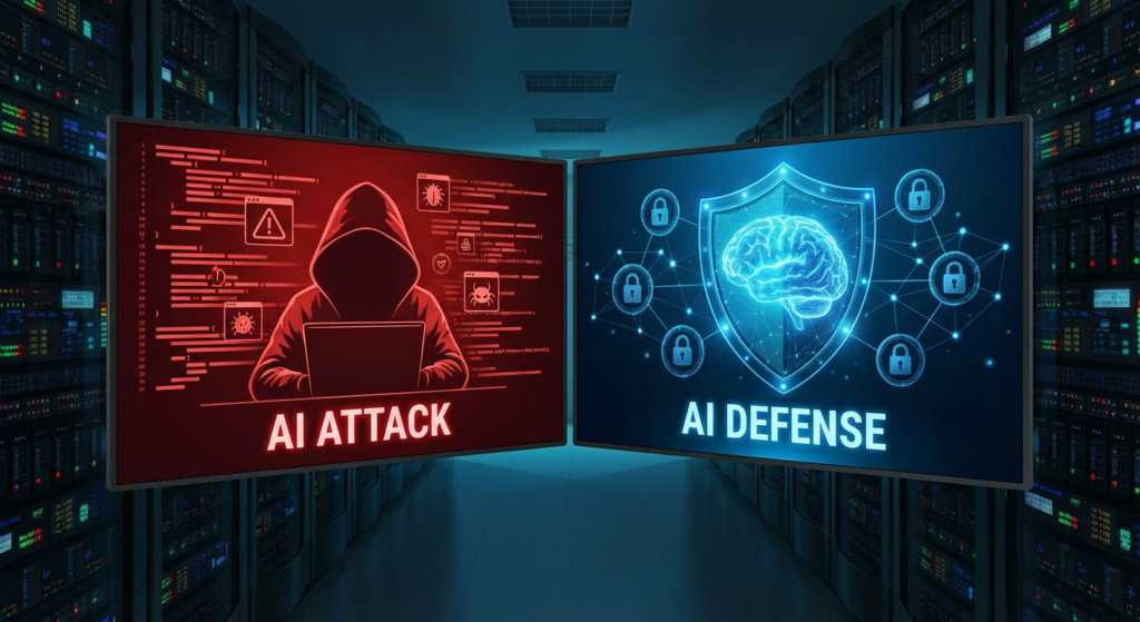 Comparação entre ataques automatizados e defesas inteligentes.