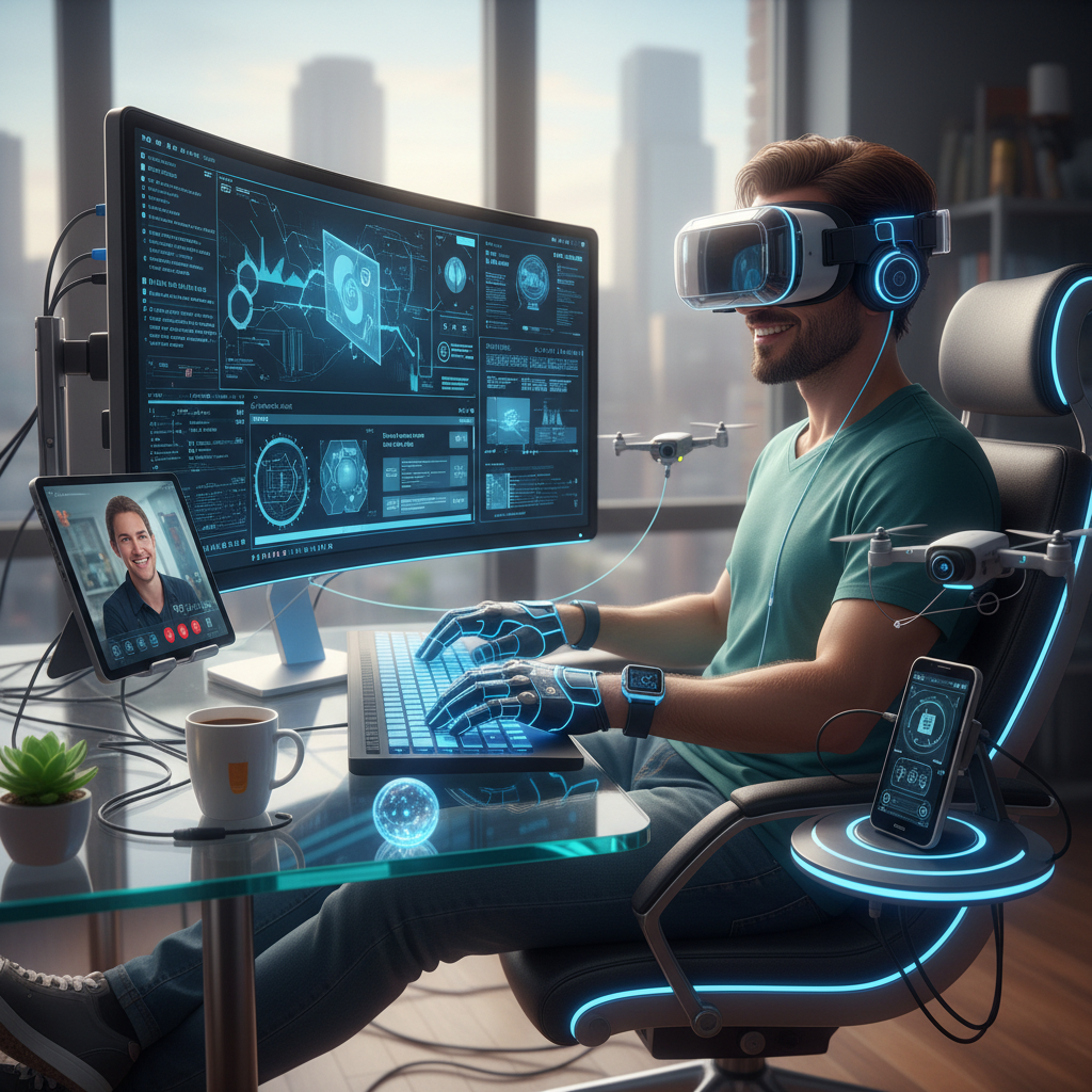 Pessoa usando dispositivos conectados